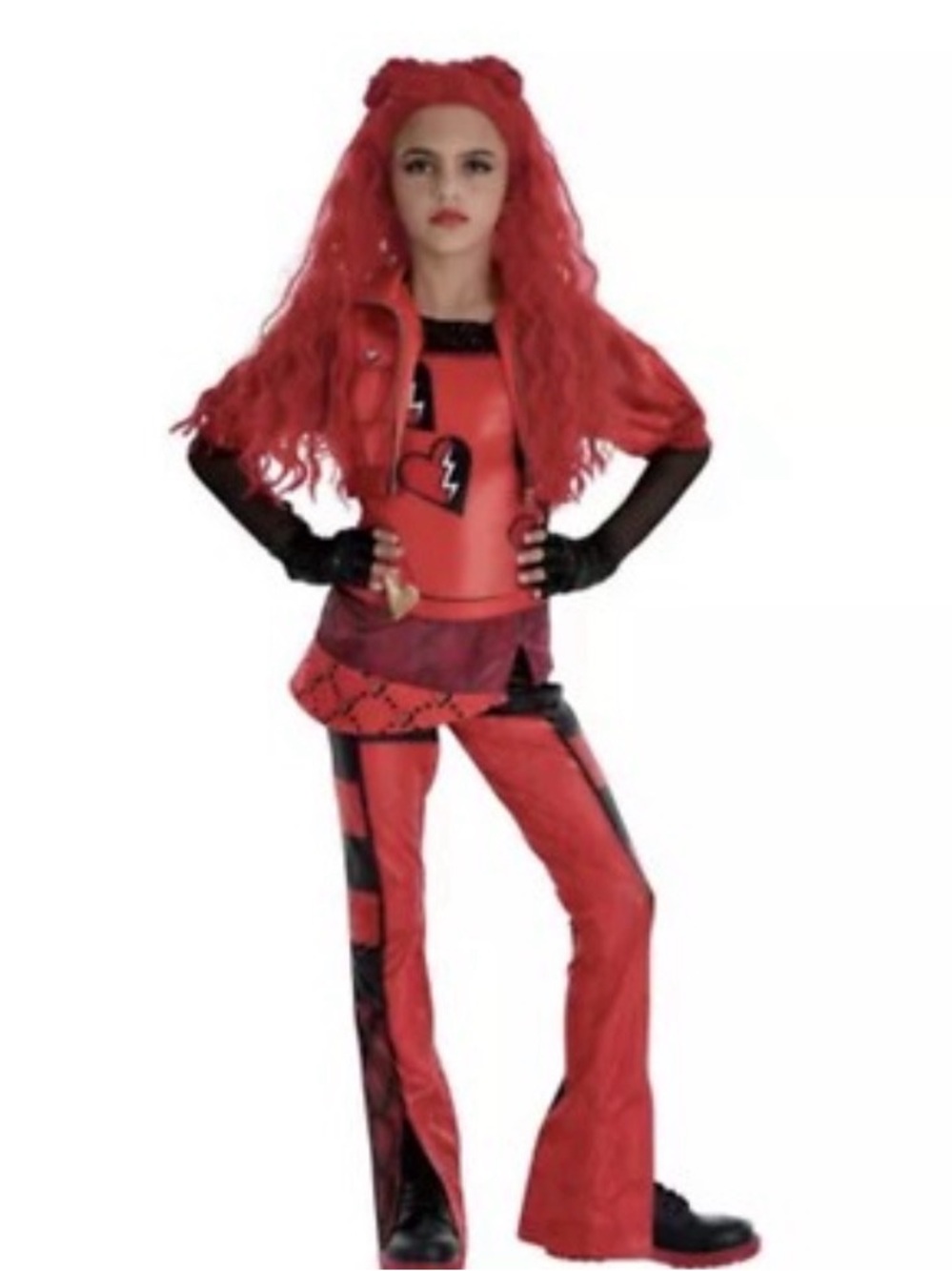 Disney Descendants Complete Rise Of Red Costume Sz S (4-6) w/Wig, Gloves, Watch